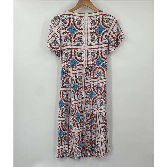 Anthropologie Maeve Praslin Mini Dress Floral Geometric Print Retro White Blue 2 - Picture 5 of 9